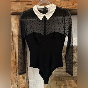 FLEUR DU MAL Collared Body Suit with dotted tulle like new size M